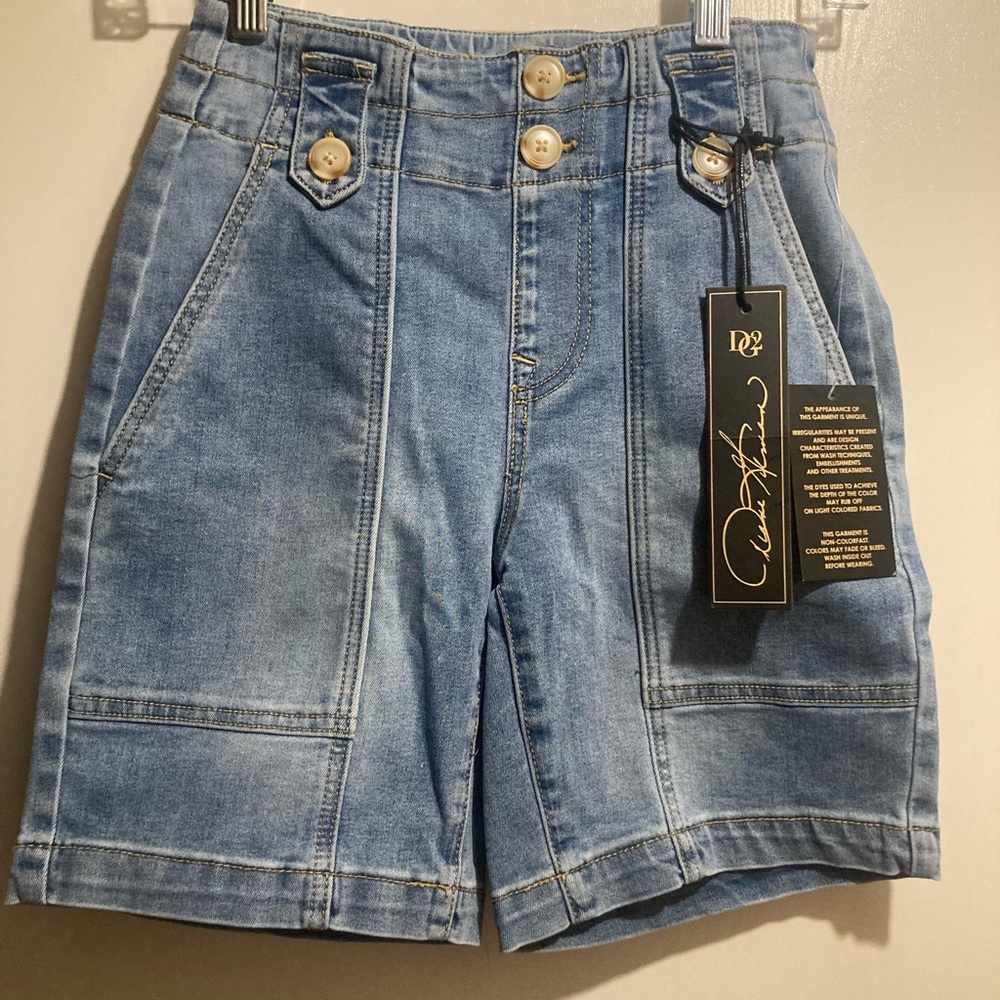 DG2 by Diane Gilman Light Blue Jean Shorts with Button Accents